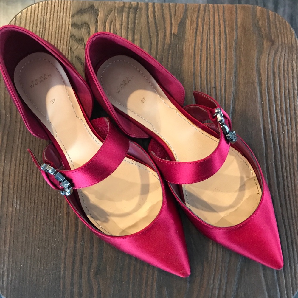 Zara Red Satin Flats Size 37